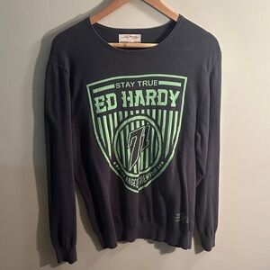 Ed Hardy Men's Crewneck Sweater in Black with Green Graphic